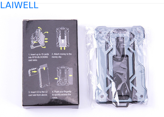 60*94*10MM 회색 맞춤형 RFID 알루미늄 지갑 AirTag 추적기 및 강철 클립과 함께 카드 소지