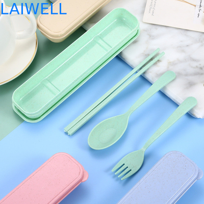 휴대용 베이지 색 지속 가능한 밀짚 섬유 3-PC 평면 기기 세트 재사용 가능한 친환경 식탁용품 액세서리 여러 번 사용할 수 있습니다 가벼운 비독성