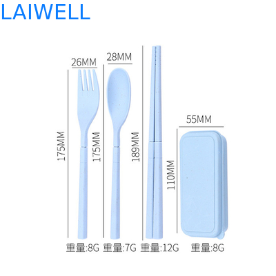 친환경 밀짚 섬유 파란색 접이식 3PC 플래트웨어 세트 지속 가능한 테이블웨어 주력자 환경 친화적 인 비즈니스에 맞춤형 및 재사용 가능